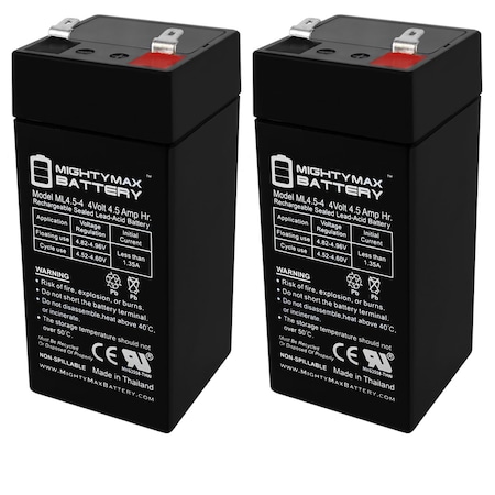 Mighty Max Battery Sealed Lead Acid Battery, 4 V, 4.5 AH, F1 Terminal, SLA, AGM Chemistry ML4.5-4MP239